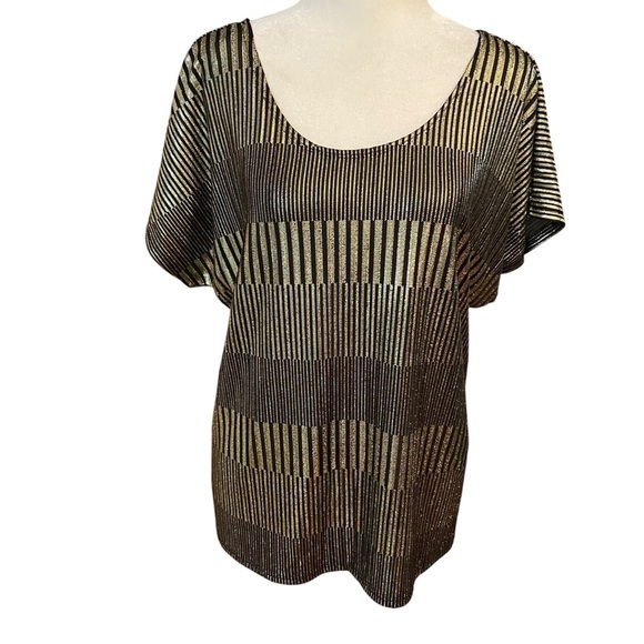 Naïf Gold Black Slinky Short Sleeve Blouse Size L Shimmer Relaxed Fit Party Fun - Picture 1 of 9